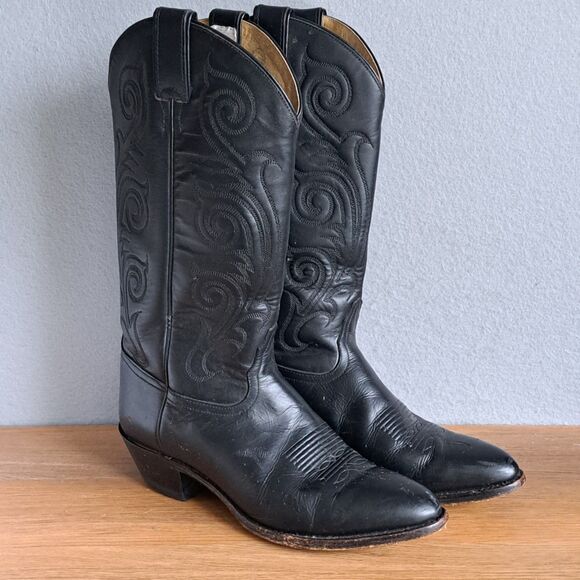 Women’s Tony Lama Vintage Women 9 Black Leather Western Cowboy Boots Style 1972 - Picture 1 of 16